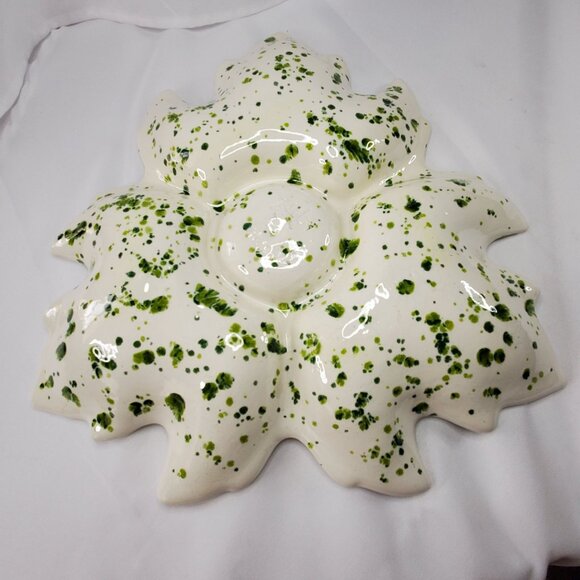 VTG Holland Mold Ceramic Serving Dish Tray 1972 Green & White Poinsettia Shape - Picture 11 of 14